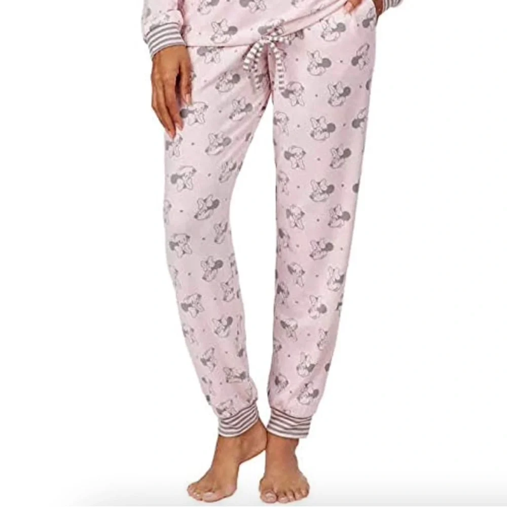 🎀 NWOT Minnie Mouse Light Pink Brushed Knit Jogger Pajama Pants Disney - Picture 2 of 14